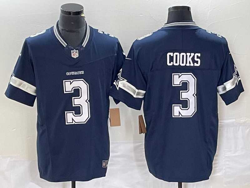 Men's Dallas Cowboys #3 Brandin Cooks Navy Blue 2023 FUSE Vapor Stitched Jersey